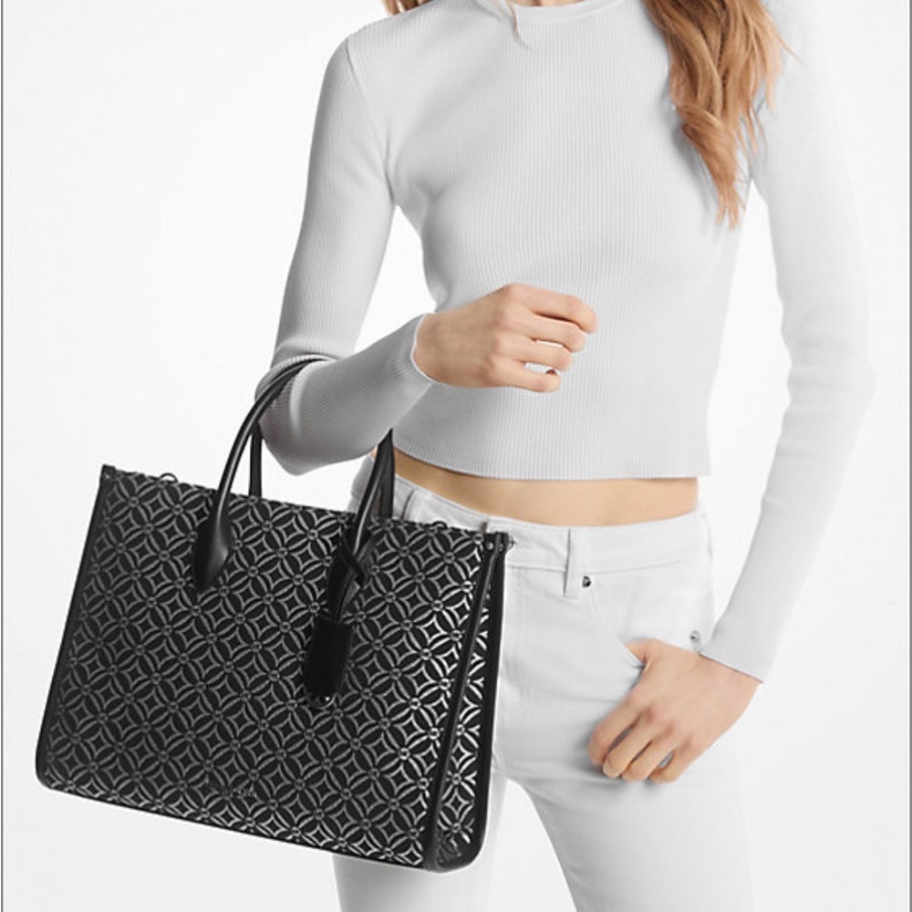 Michael Kors Mirella Medium Metallic Logo Jacquard Tote Bag